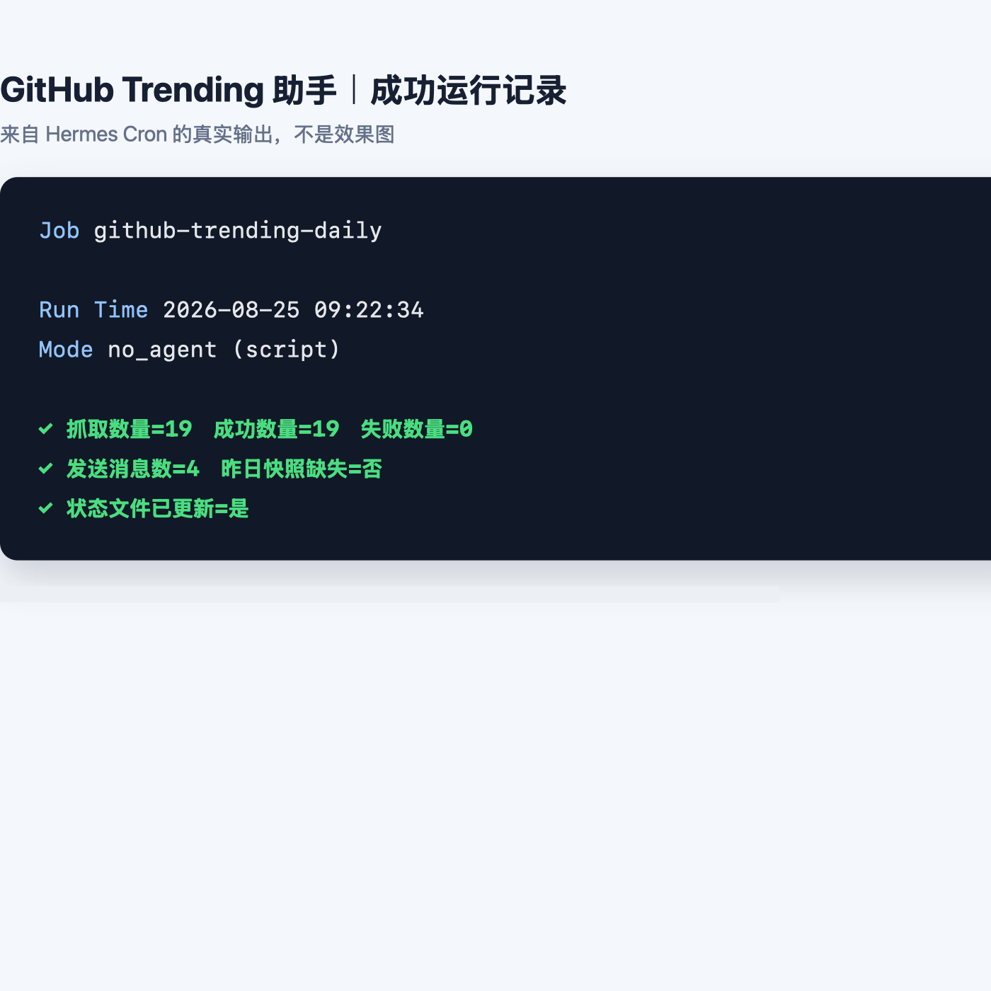 2026-08-25 GitHub Trending 助手运行结果：19 个仓库全部成功，失败 0 个，分 4 段发送
